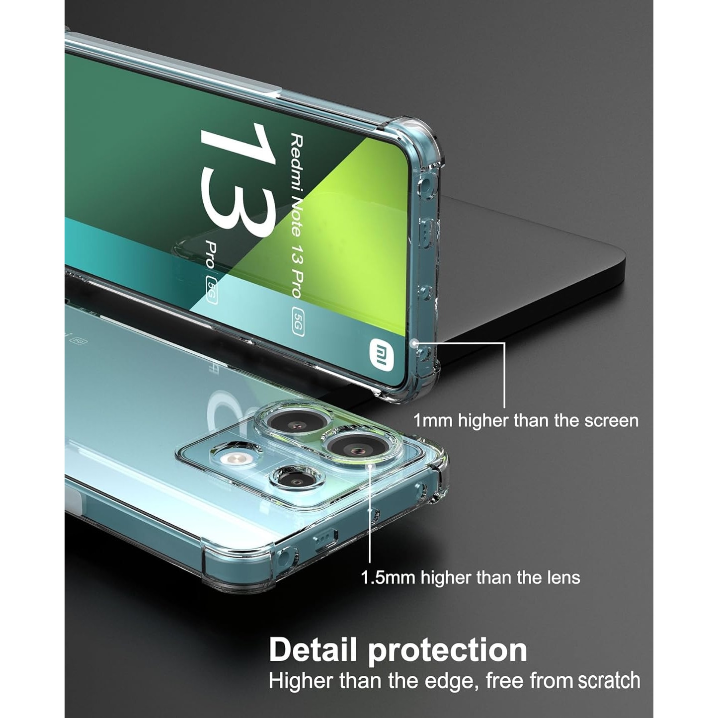 Husa Xiaomi Redmi Note 13 Pro 5G Anti-Shock 1.5 mm, reinforced 4 corners, Aiyando, clear
