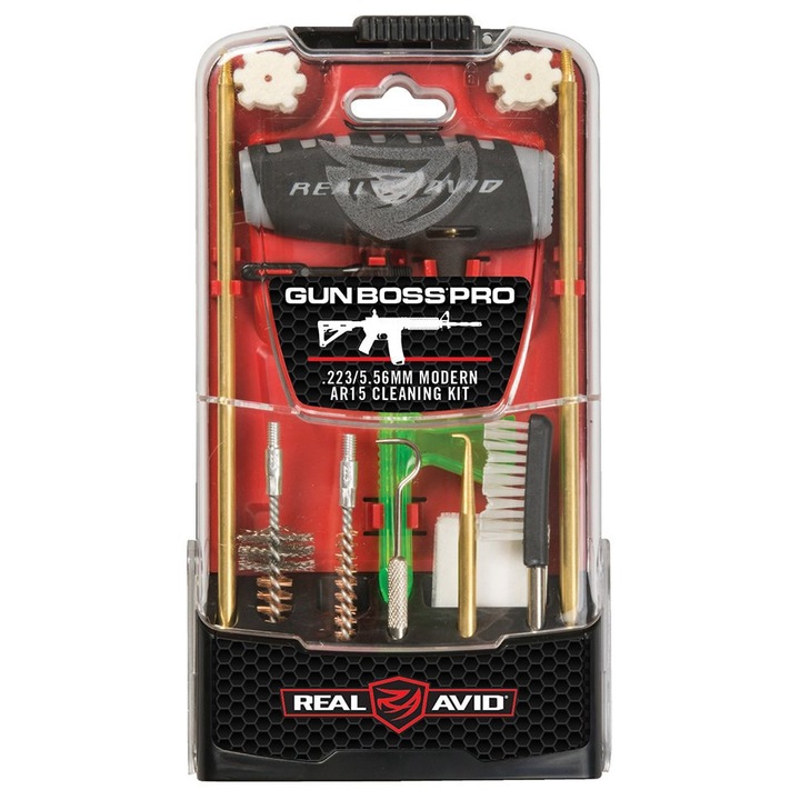 Set 18 piese pentru curatare Gun Boss Pro AR15, Real Avid, 5.56 mm, 210 x 120 x 27 mm, Multicolor