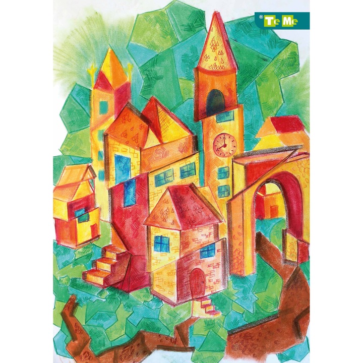 Caiet TeMe studentesc premium, A4, eco-friendly, coperta brosata, 80 file, cusut, matematica, orasel medieval