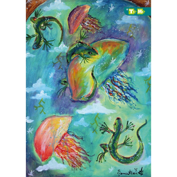 Caiet TeMe studentesc premium, A4, eco-friendly, coperta brosata, 80 file, cusut, dictando, animale marine