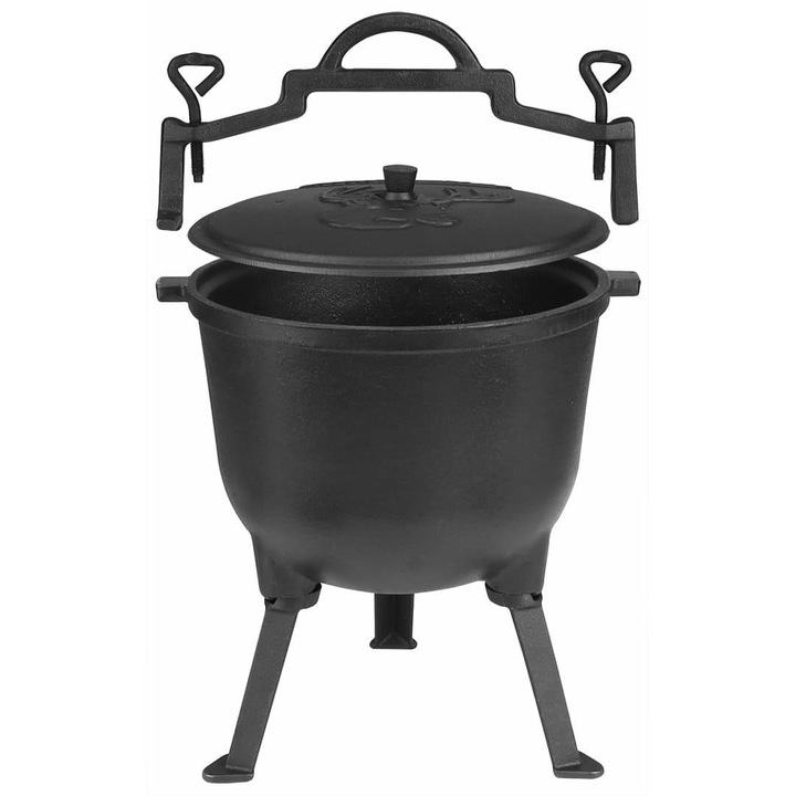 Ceaun cu capac si bara de presiune, Rossner, Fonta, 8 l, 25.3 cm, 15 kg, Negru