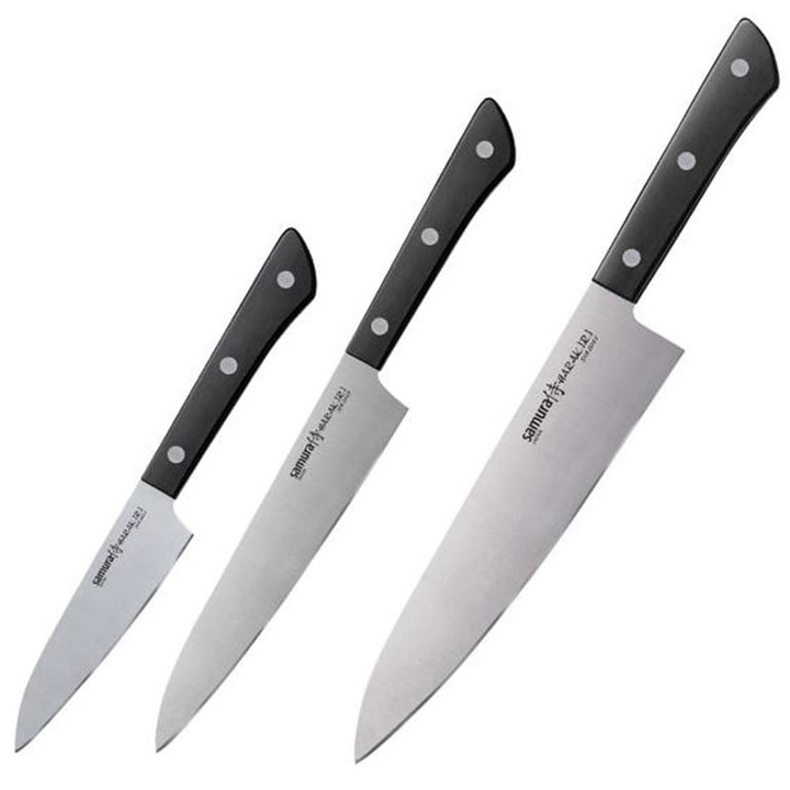 Set 3 cutite de bucatarie Samura Harakiri, Inox, Negru/Argintiu
