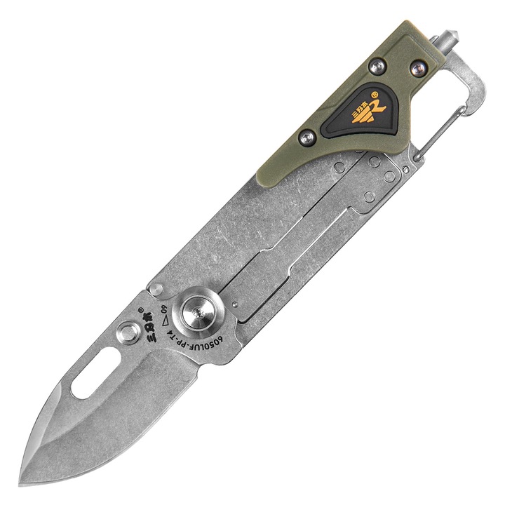 Cutit pliabil, Sanrenmu, Inox, LED, 145 mm, 76 g, Verde/Argintiu