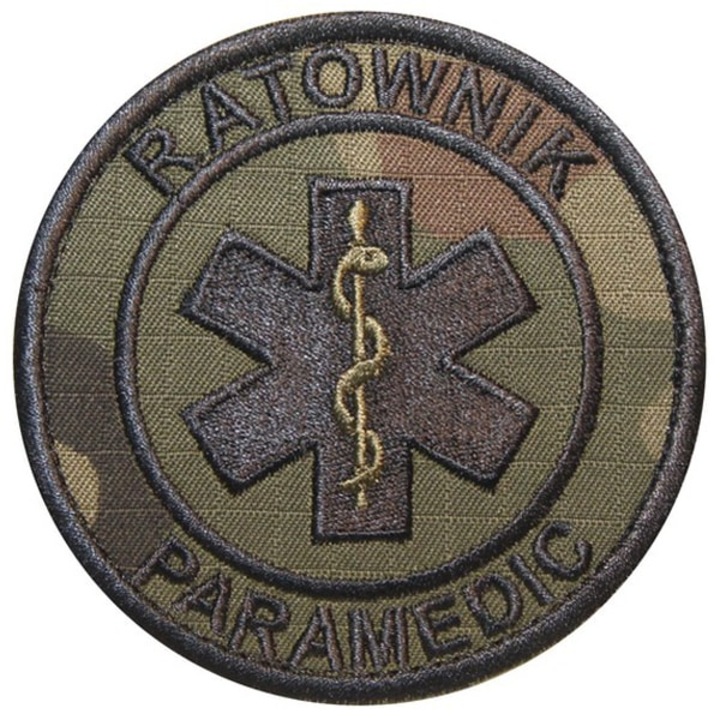 Емблема на лагера Sortmund Paramedic/Ratownik, бродерия в цвят каки, велкро, 9 см