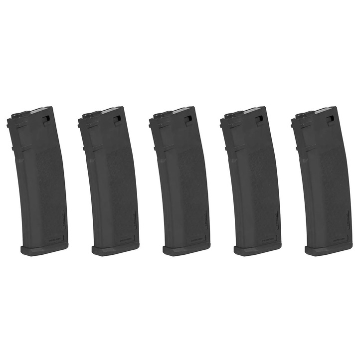 Set 5 Incarcatoare, Specna Arms, Plastic, Mid-Cap, S-Mag, 125 bile, Negru