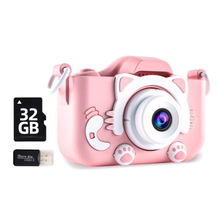 AOVO gyerek kamera, 32 GB-os SD-kártya 1080P HD, 23 millió pixel, 2, 0 hüvelykes, 600 mAh, 3 éves kortól, rózsaszín