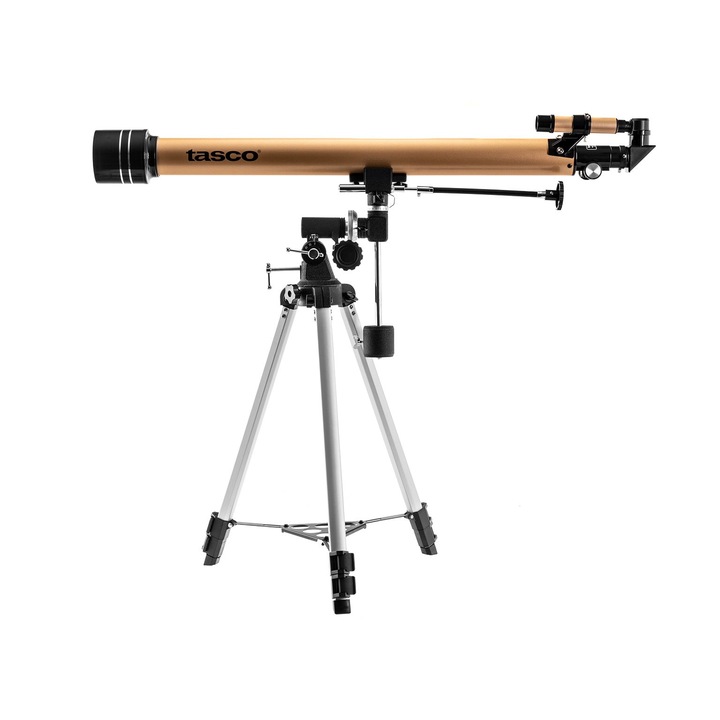 Telescop refractor cu trepied, Tasco, Aluminiu, f/15, 60x900 mm, 675x, 8.4 kg, Maro/Negru