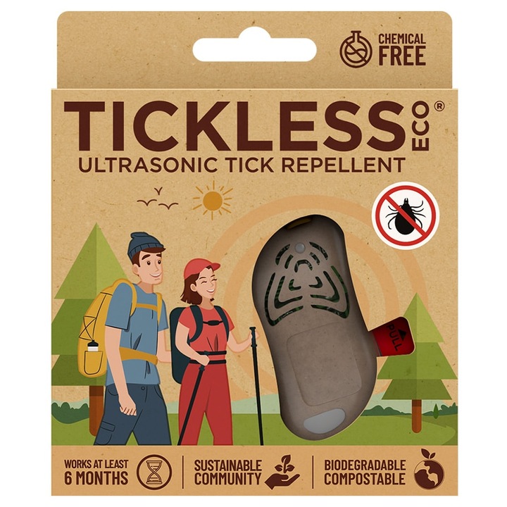 Repelent ultrasonic anti-capuse, TickLess Eco, Biodegradabil, Rezistent la umiditate, Raza 2 m, Gri