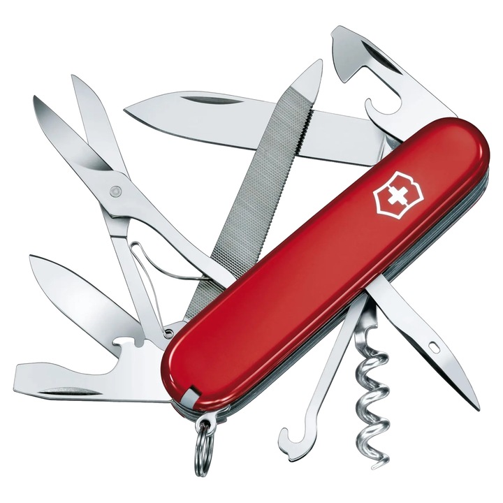 Многофункционален джобен нож Mountaineer, Victorinox, Неръждаема стомана, Острие 91 мм, Червен/Сребрист