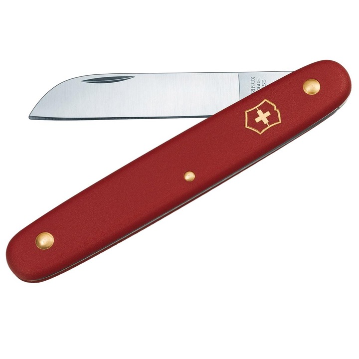 Briceag de gradinarit, Victorinox, inox, maner anti-alunecare, 95 x 55 x 14 mm, argintiu/rosu