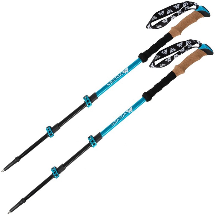 2 db Volven Adventure Cork túrabotos készlet, alumínium 7075, EVA és parafa fogantyú, kék, 65-135 cm