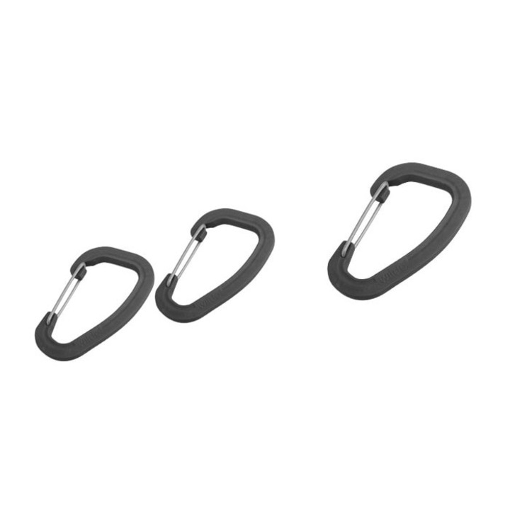 Комплект от 3 карабинера, Wildo, устойчив полимер, 51 x 32 mm / 62 x 40 mm, черен