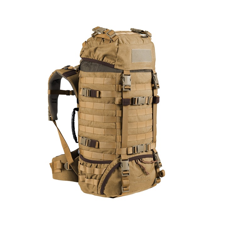 Rucsac militar de supravietuire Raccoon, Wisport, Cordura, 45 L, Sistem Molle, 55 x 32 x 28 cm, Maro