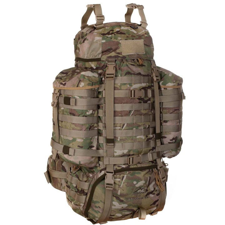 Rucsac, Wisport Raccoon, 85L, sistem Molle, impermeabil, multicam, 65x38x34cm