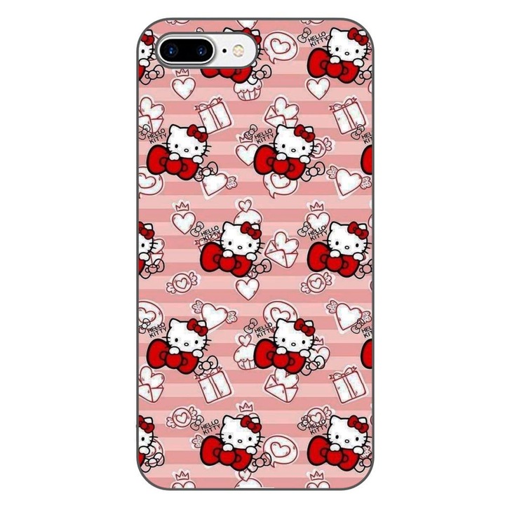 Husa compatibila cu Apple iPhone 7 Plus, iPhone 8 Plus Silicon Gel Tpu Model Hello Kitty Roz Pattern
