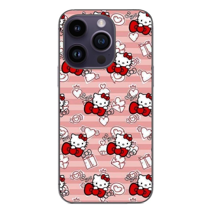 Husa compatibila cu Apple iPhone 14 Pro Silicon Gel Tpu Model Hello Kitty Roz Pattern