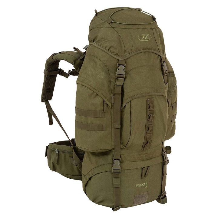 Rucsac expeditie, Highlander Forces, 66L, poliester 1000D, sistem MOLLE/PALS, olive, 76x34x30cm