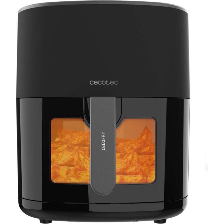 Фритюрник Cecotec Fantastik Window 6500, 1700W, 6.5L, 12 програми, цифров екран, Черен
