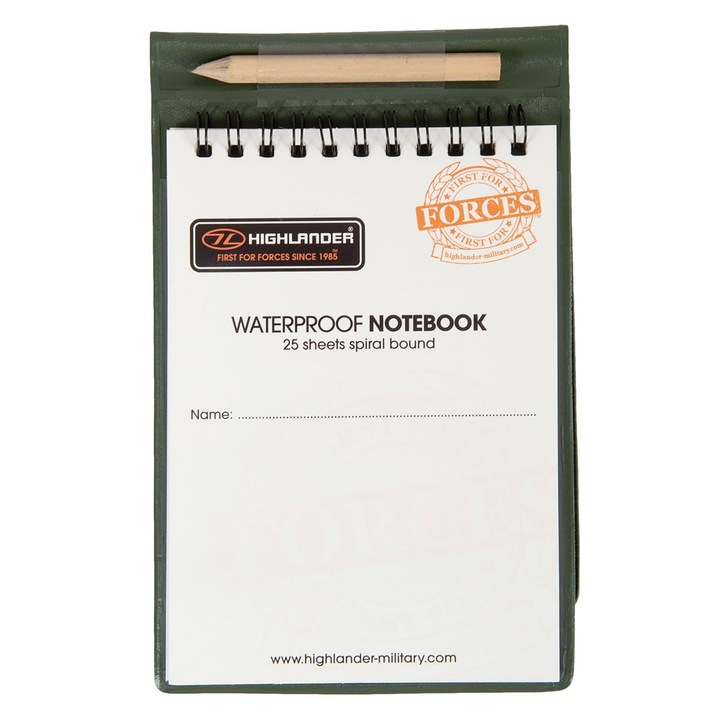 Agenda impermeabila, Highlander, Forces, 150 x 105 mm, 25 pagini, Multicolor
