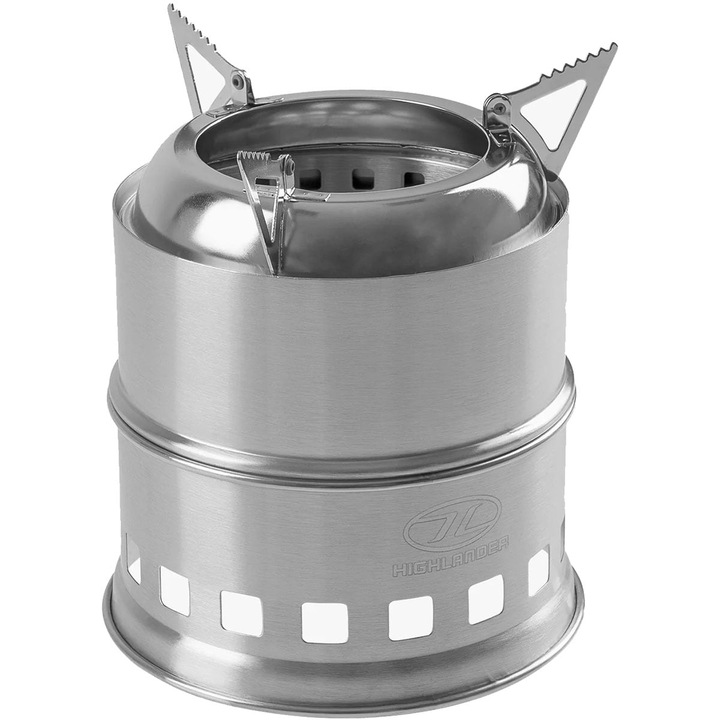 Soba pliabila de camping, Highlander, Inox, 14x16.5cm, Greutate 380g