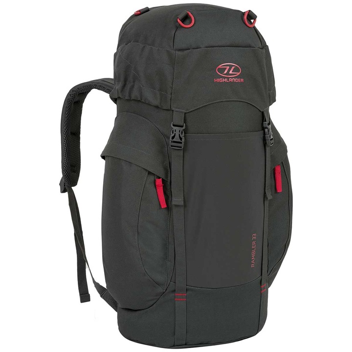 Rucsac, Highlander, Rambler, capacitate 33l, poliester 600D, carbune, 56x30x25cm