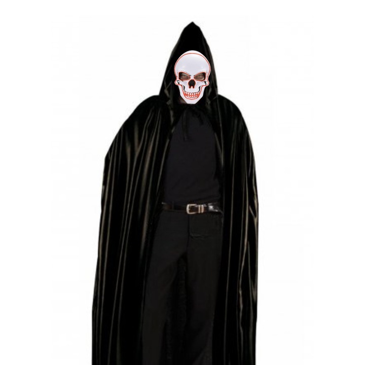 Costum cu masca LED si pelerina neagra marimea M, pentru Carnaval, Festival, Cosplay, Halloween