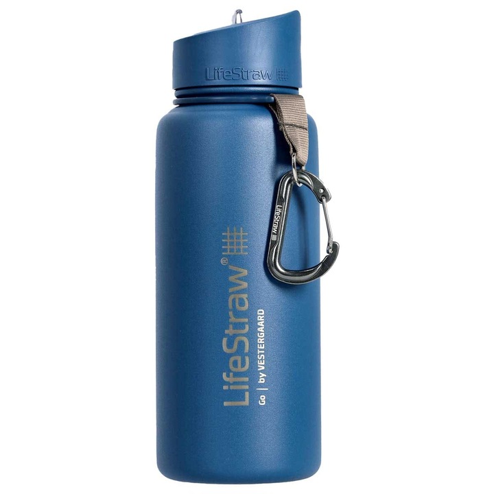 Sticla filtranta, LifeStraw, inox, sistem HollowFiber, 710 ml, 24 x 8 cm, albastru