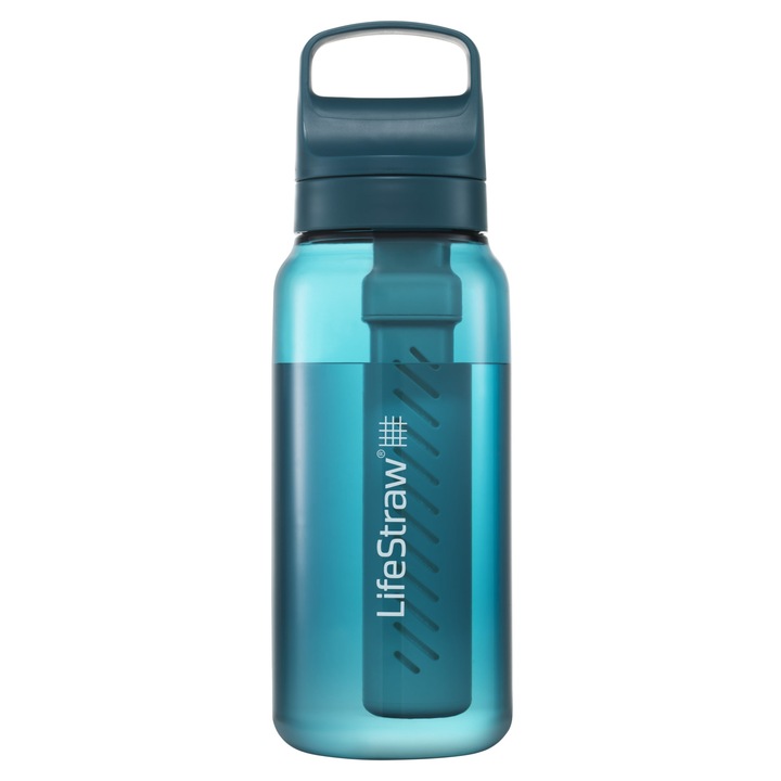 Sticla filtranta LifeStraw Go 2.0, capacitate 1l, filtru membrana si carbon activ, Laguna Teal, 280mm