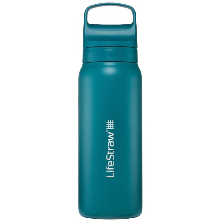 Sticla cu filtru, LifeStraw Go 2.0, Inox, Turcoaz, 700 ml