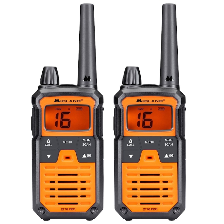 Комплект от 2 радиостанции, Midland, PMR 446/LPD 433 MHz, IPX4, 53x120x35 мм, оранжев