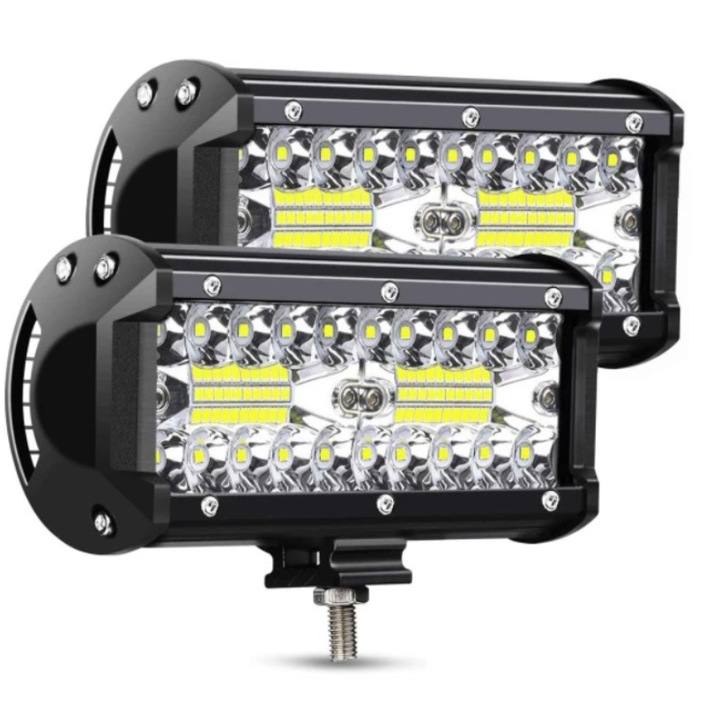 Set 2x Proiectoare LED Auto Off-Road 6.5 Inch 120W 12V-24V, 24000Lm Set, 6500K Alb, IP67, Carcasa Aluminiu, Flood, BZRSH