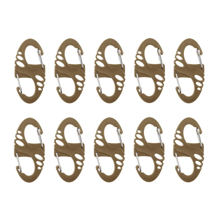 Set 10 carabiniere S-Hook Mil-Tec, Plastic, Coyote