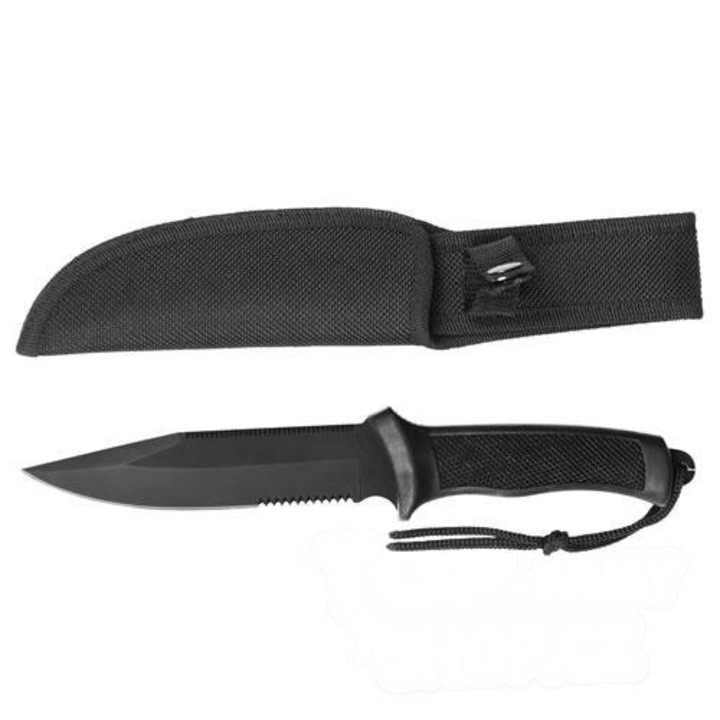 Harci kés tokkal, Mil-Tec, Rozsdamentes acél, 150 mm, Fekete