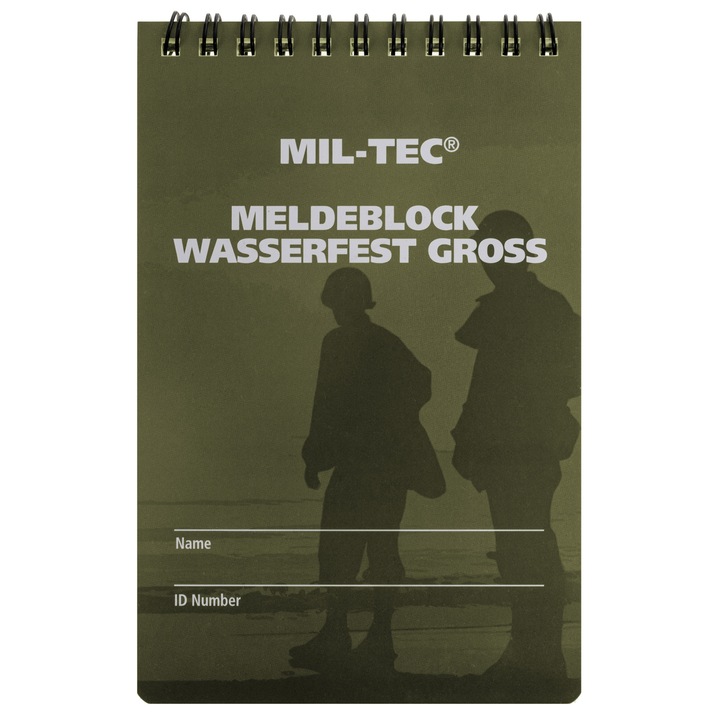Carnet impermeabil, Mil-Tec, Plastic, Rezistent la murdarie si ulei, 100 pagini, 10x15 cm, Verde masliniu
