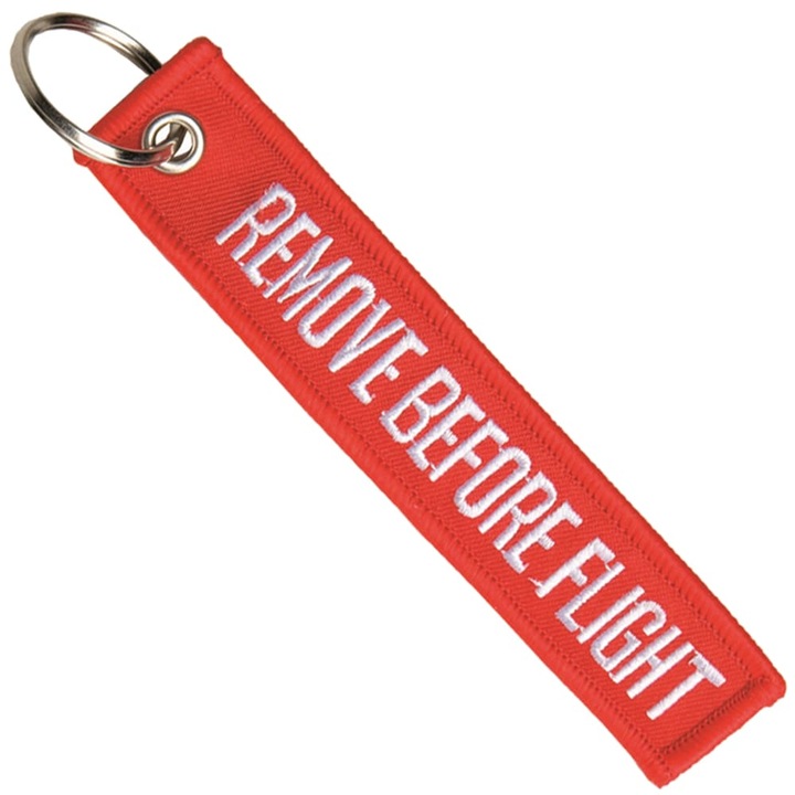 Kulcstartó, MIL-TEC, "REMOVE BEFORE FIGHT" felirattal, piros, 125x25 mm