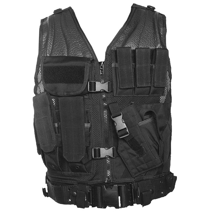 Vesta tactica MIL-TEC USMC, nylon, 7 buzunare, negru, universal