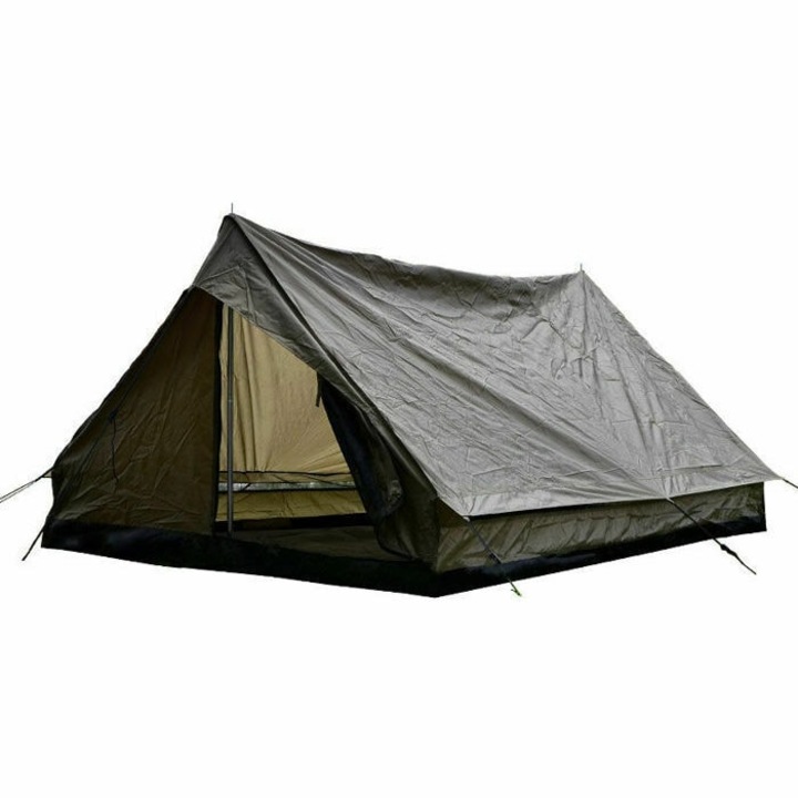 Cort camping MIL-TEC Mini Pack Standard, 2 persoane, rezistent la umiditate, verde oliv, 205x145x100cm