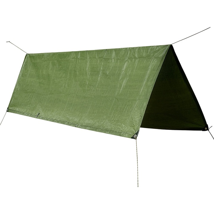 Prelata impermeabila de camping, Mil-Tec, Poliester / Polietilena, 3000 mm/m2, 5 x 6 m, Verde masliniu