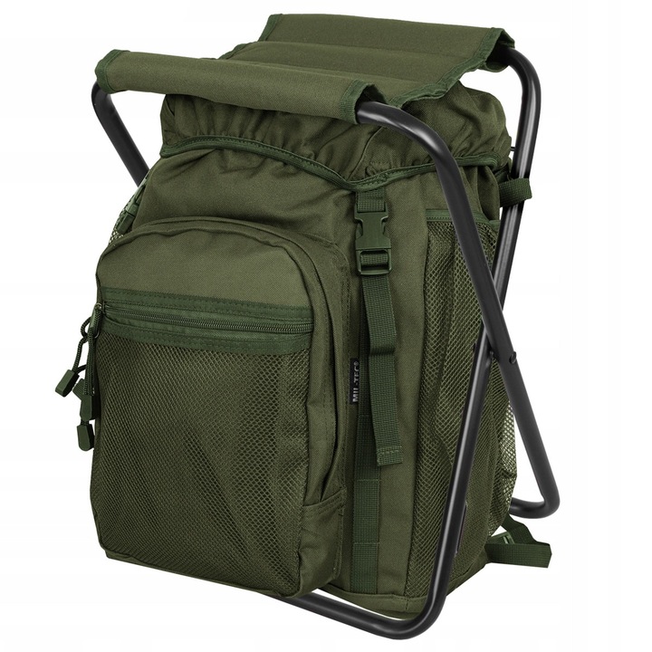 Rucsac MIL-TEC cu scaun pliabil, poliester rezistent, Verde masliniu, 42x25x14cm