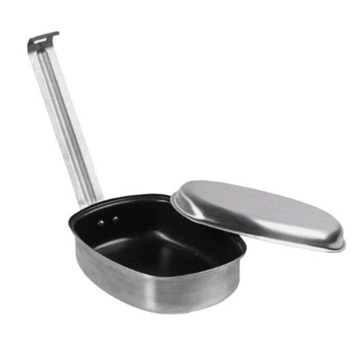 Set tigaie turistica 2in1, Mil-Tec, Inox, 19.5x14.5x7 cm, Argintiu
