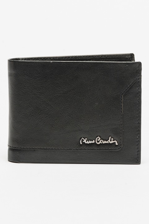 Pierre Cardin, Кожен портфейл с метално лого и двойно прегъване, Черен