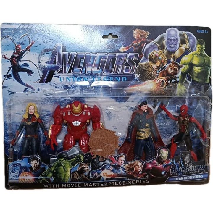 4 darabos csuklós szuperhős figurából álló készlet Bosszúállók, HulkBuster, IronMan, Doctor Strange, Captain Marvel, tarka, + 5 év