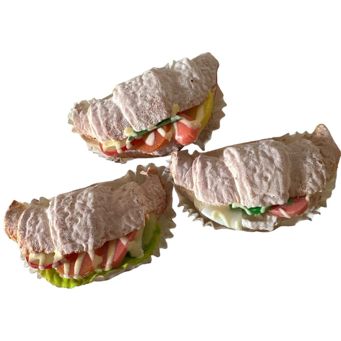 Set 6 jucarii Squishy, Croissant Sandwich cu magnet, 3x9cm