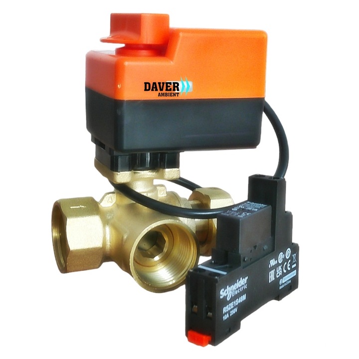 Vana 3 cai rotativa 1" cu olandez, servomotor, buton de control manual si releu 230V/50Hz, Daver