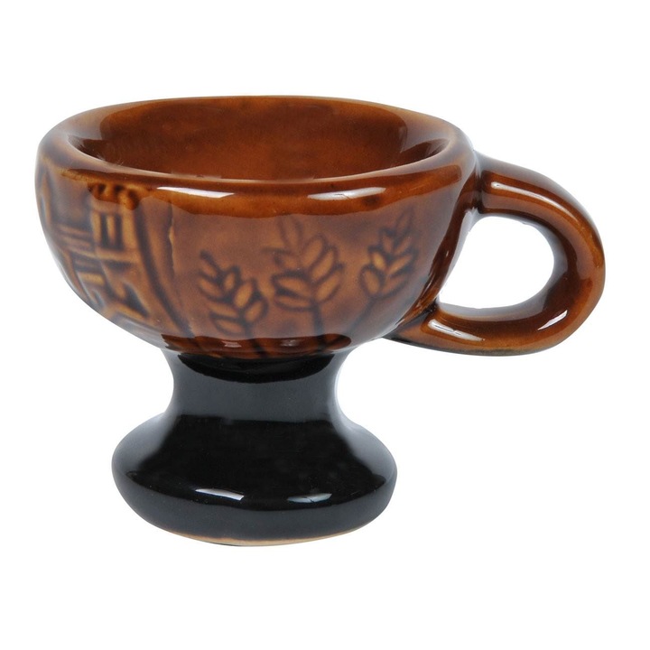 Suport pentru tamaie ceramic Shopiens®, maro cu maner, fara capac, 7.5 x 7.5 cm