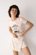 DeFacto, Tricou crop cu imprimeu, Portocaliu pal, M
