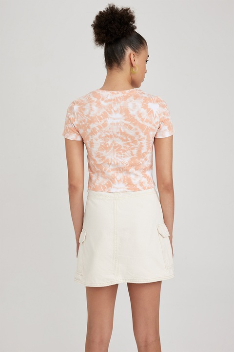 DeFacto, Tricou crop cu imprimeu, Portocaliu pal, M