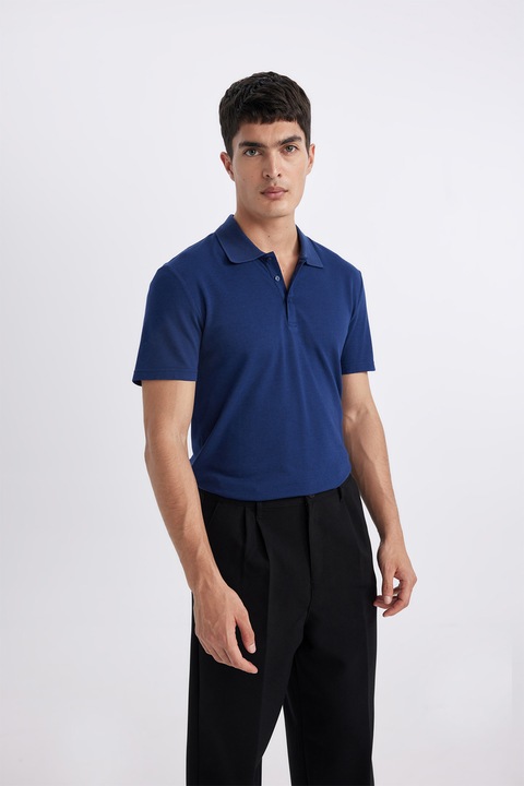 DeFacto, Tricou polo slim fit din amestec de modal, Indigo