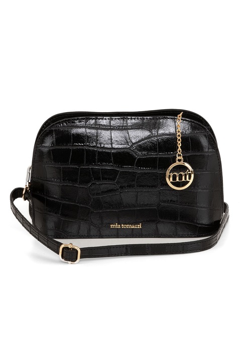 Mia Tomazzi, Geanta crossbody din piele cu aspect de piele de crocodil, Negru