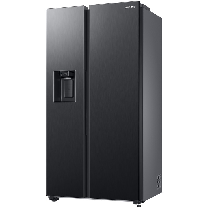 Side by side Samsung RS68CG885DB1EF, 634 l, Clasa D, Full No Frost, Twin Cooling Plus, Conversie Smart 5 in 1, Compresor Digital Inverter, Dozator apa si gheata cu racordare, Smart Things WiFi, AI Energy, H 178 cm, Dark Inox